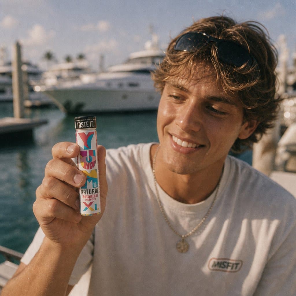 A YUM botanical extract shot at the marina