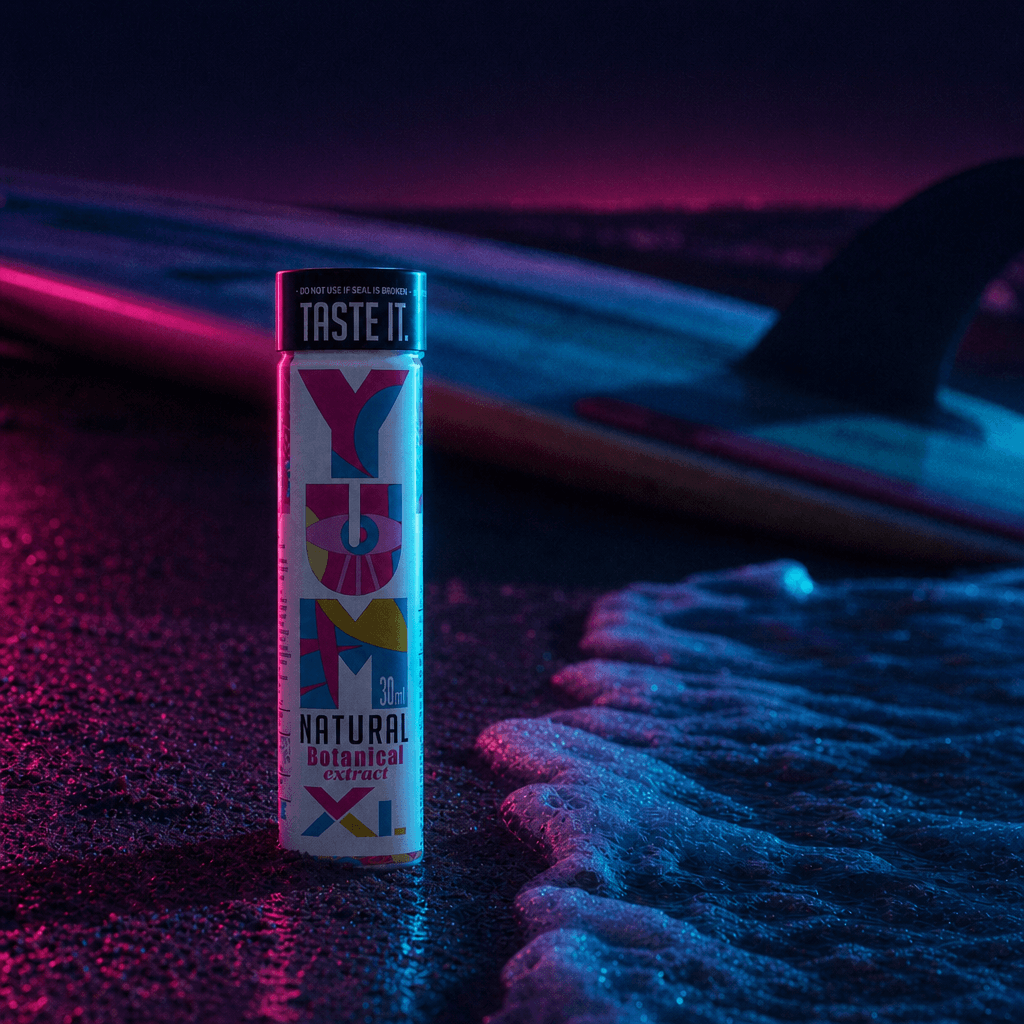 YUM at the beach under neon light